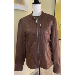 Guess Brown Leather Moto Jacket